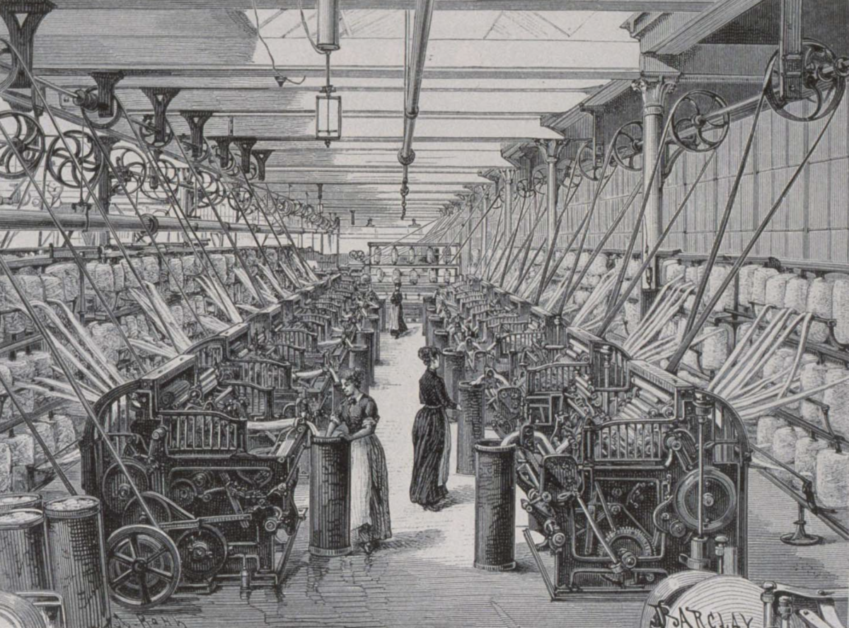 Průmyslová revoluce umožnila udělat mnohem víc práce za mnohem kratší dobu. Dlouho to byla jednoznačná výhoda, až v poslední době to začalo trošičku haprovat. Ilustraci poskytl Armand Kohl a jeho Hala na česání bavlny